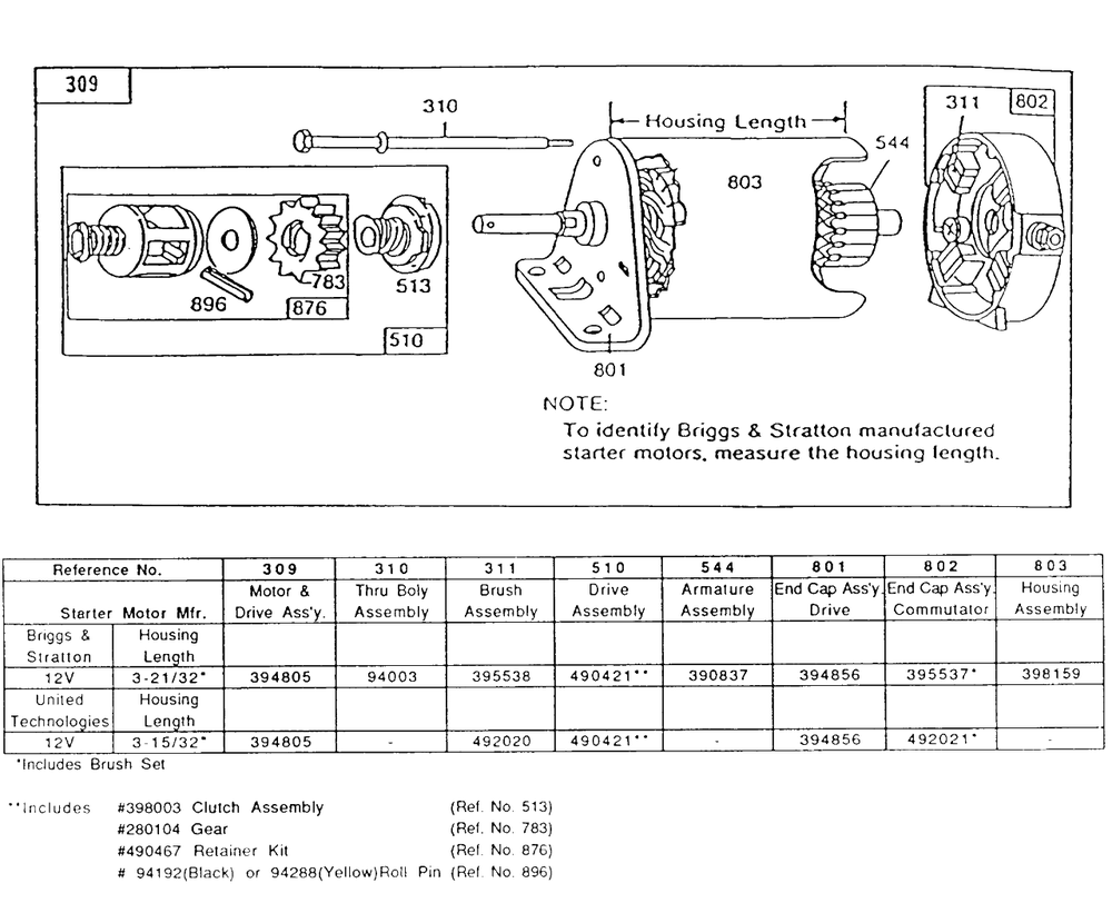 Electric Starter And Chart Diagram and Parts List for 195431-2234-XX  Briggs and Stratton Engine